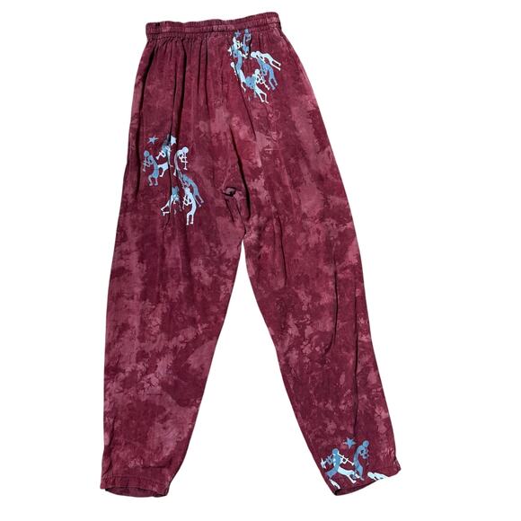 Vintage Global Village Batiked Pull On Pants SZ M Boho Hippie Red Gray Pockets - Picture 2 of 11